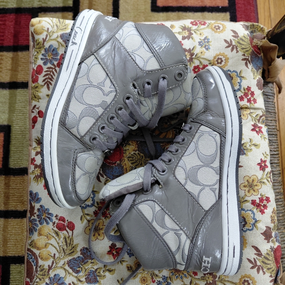Coach Norra olive gray logo print high top sneakers Womens 5.5 - Picture 6 of 9